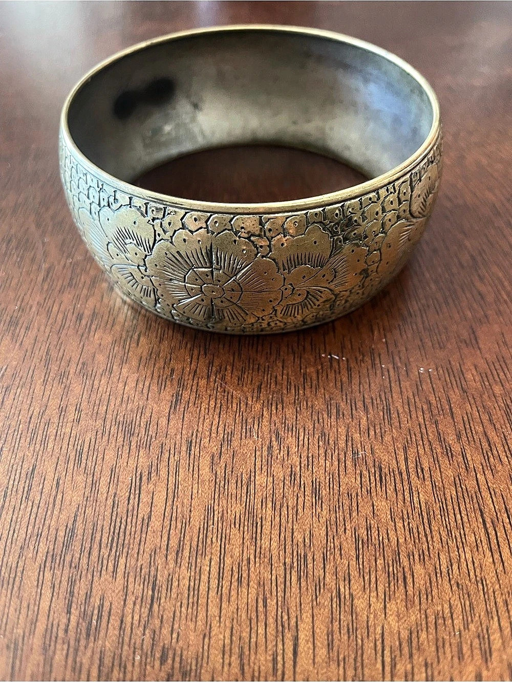 Vintage Chunky Brass Floral Engraved Cuff Bangle Bracelet